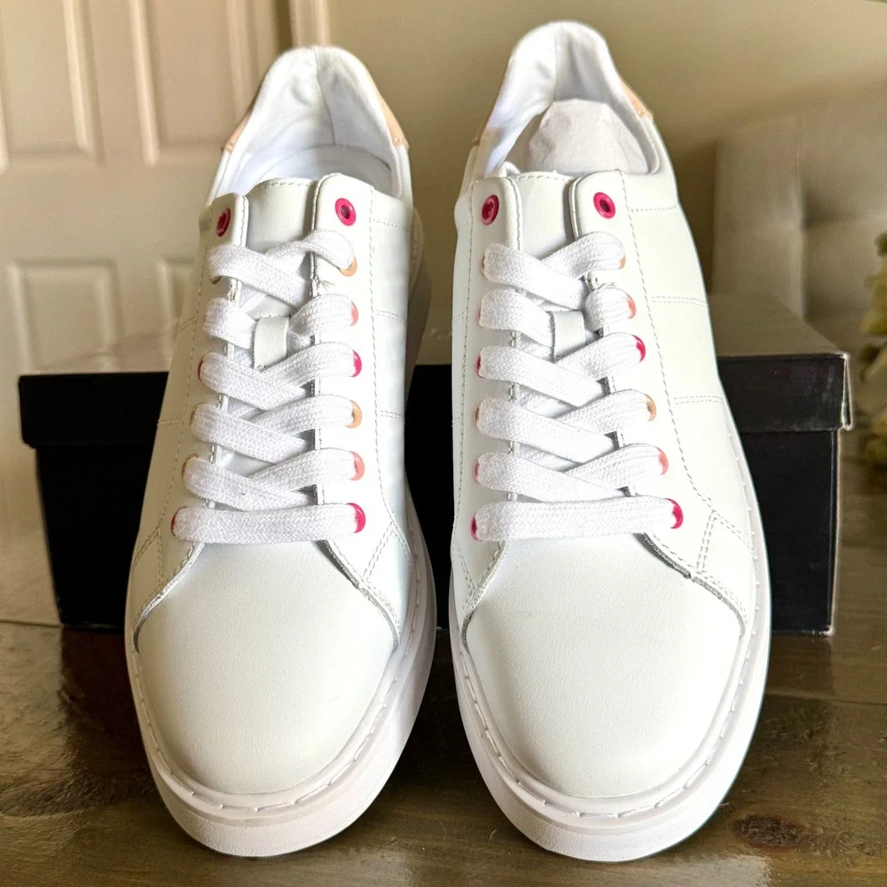 Lauren Ralph Lauren Angeline II Sneakers Womens 10 White Tan Leather Preppy NWB